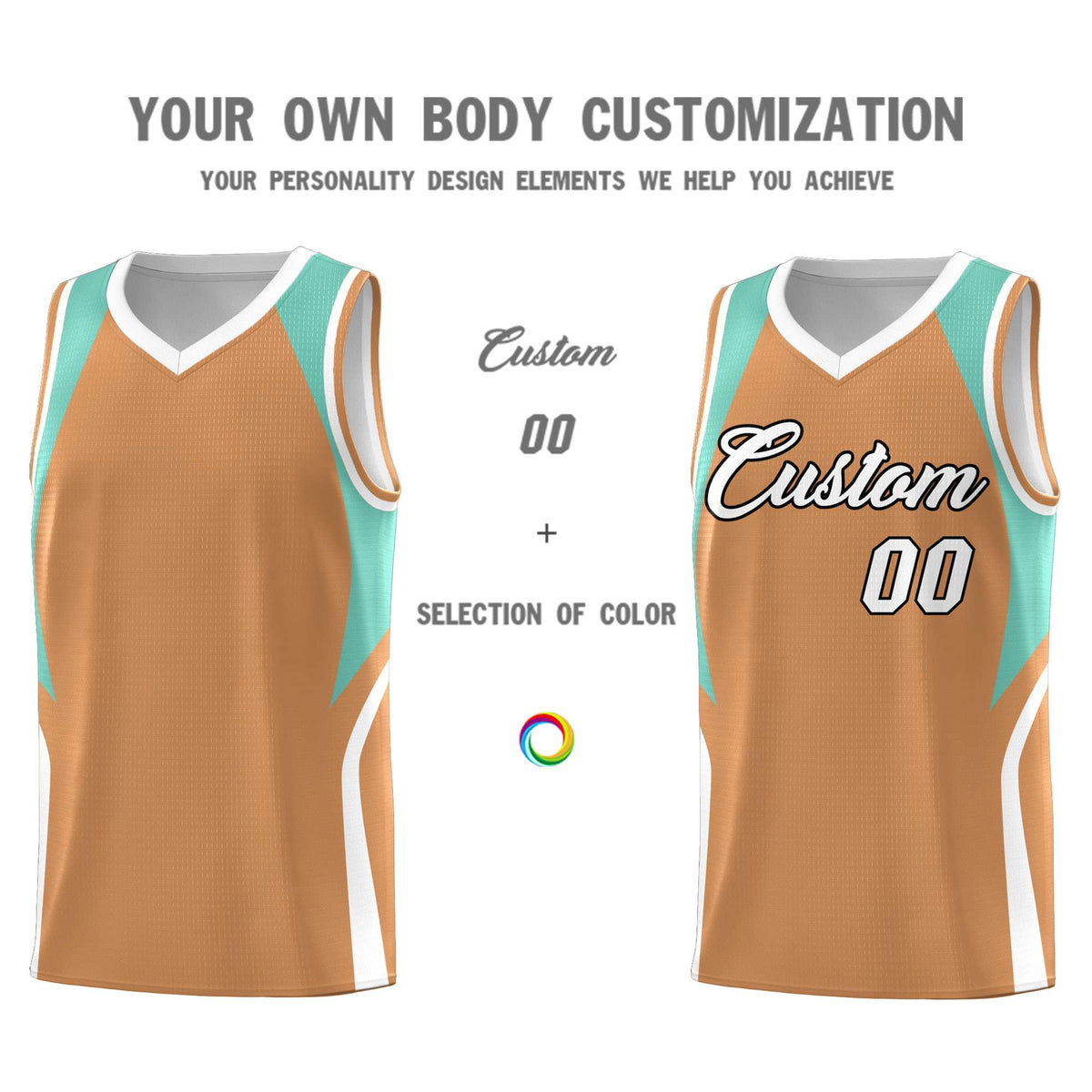 Custom Buckskin Brown Blue and White Color Block Sports Uniform Basketball Jersey