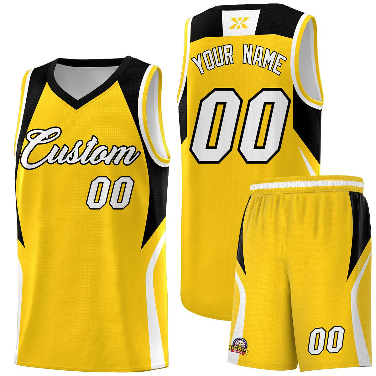 Custom Gold Black and White Color Block Sports Uniform Basketball Jersey