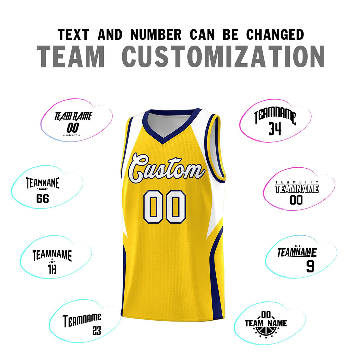 Custom Gold White and Navy Color Block Sports Uniform Basketball Jersey