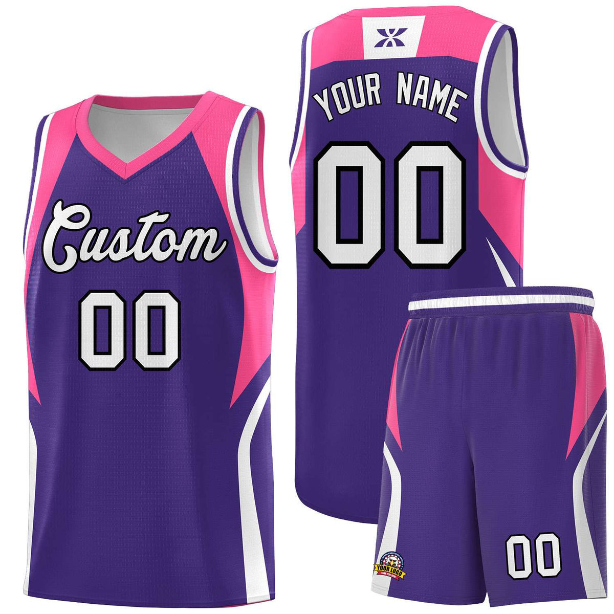 Custom Purple Pink and White Color Block Sports Uniform Basketball Jersey
