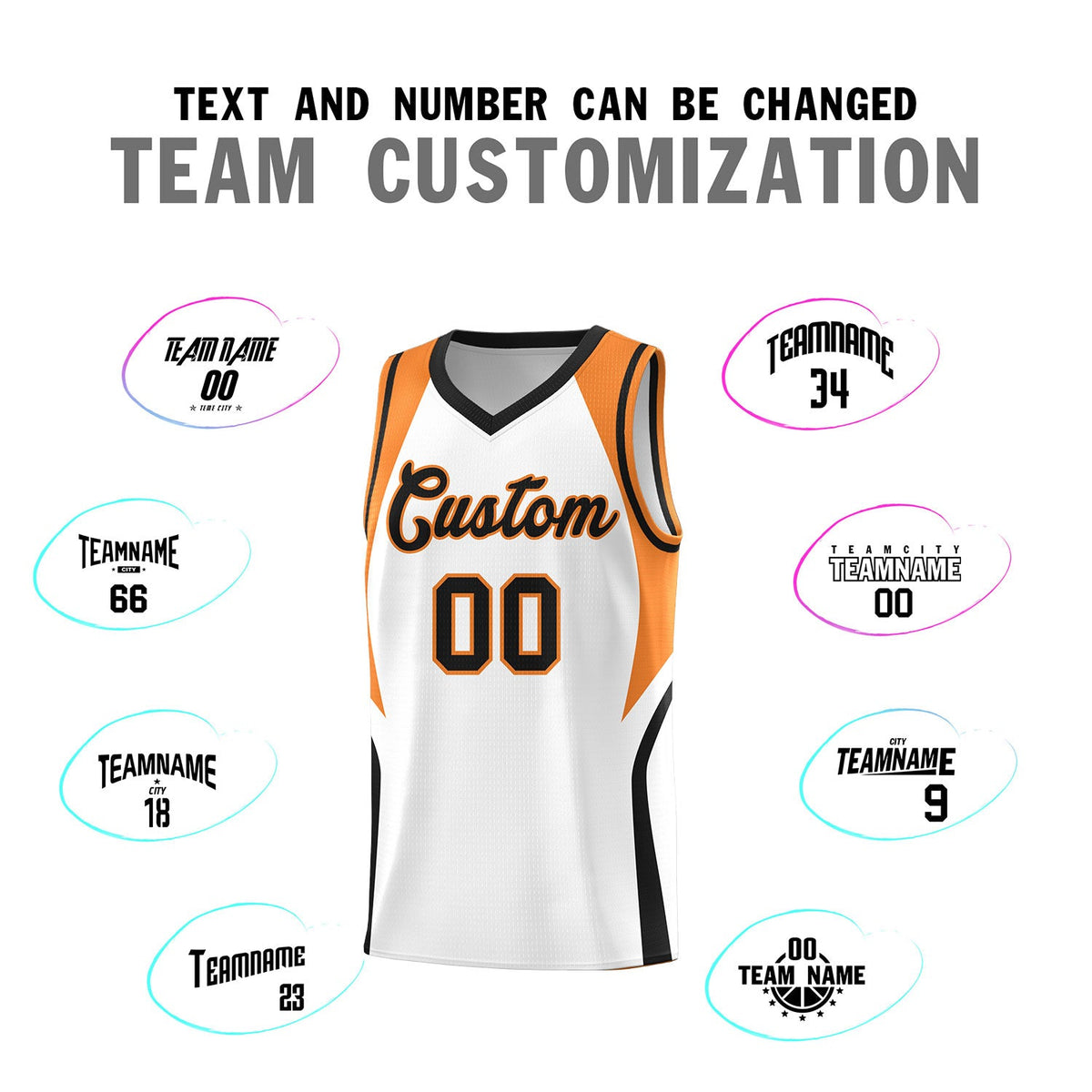 Custom White Gold Orange and Black Color Block Sports Uniform Basketball Jersey