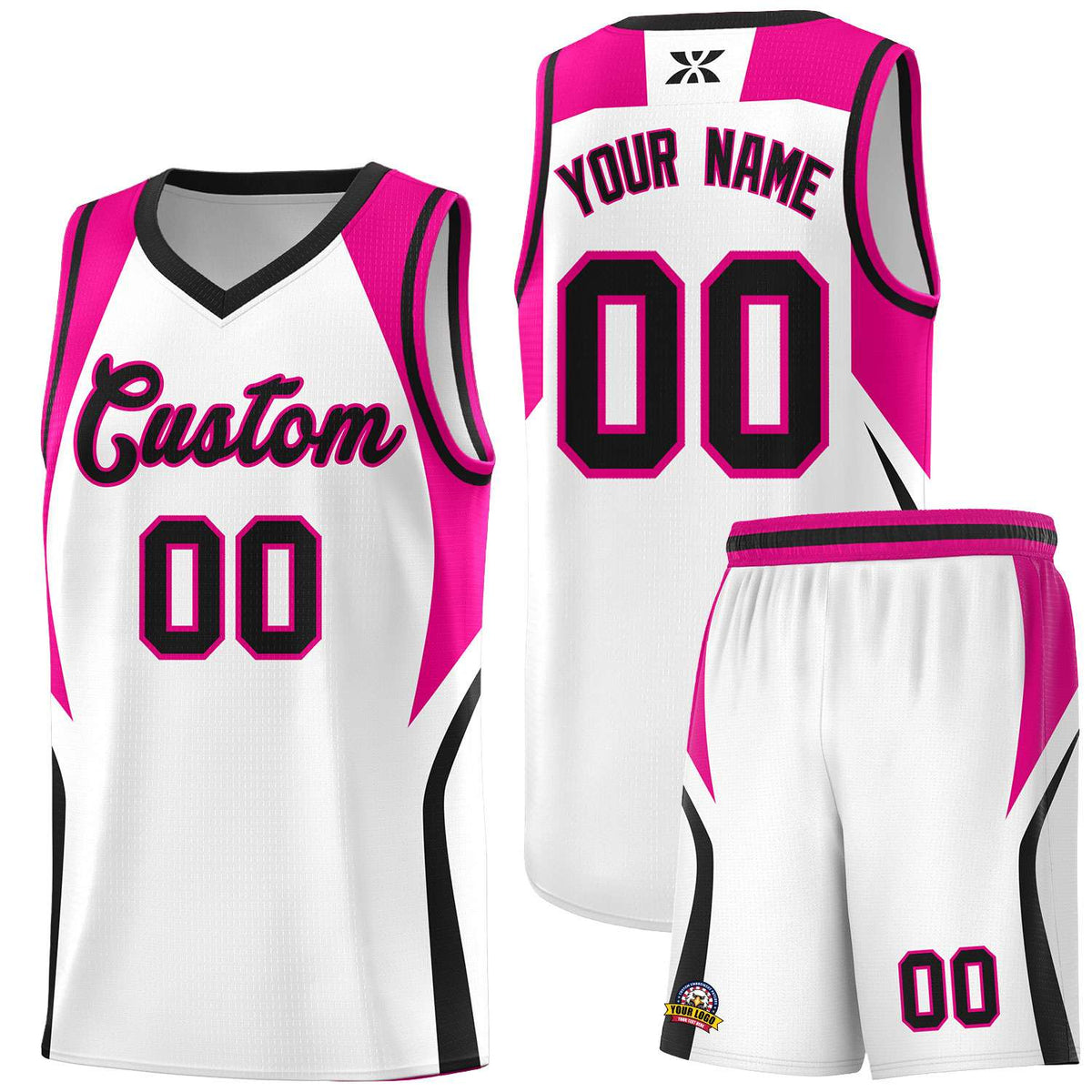 Custom White Pink and Black Color Block Sports Uniform Basketball Jersey