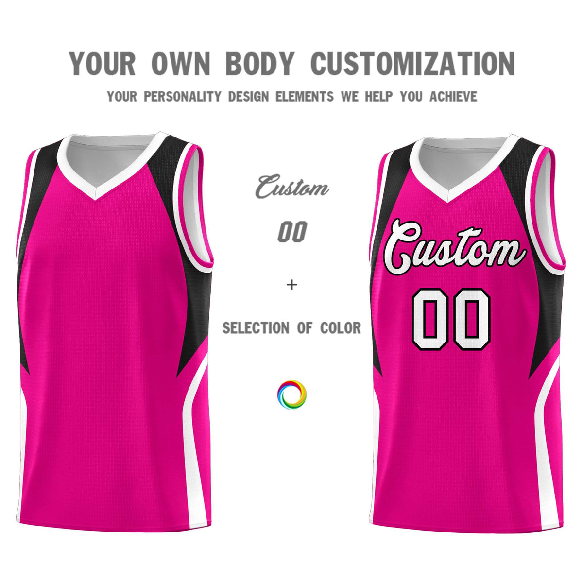 Custom Pink Black and White Color Block Sports Uniform Basketball Jersey
