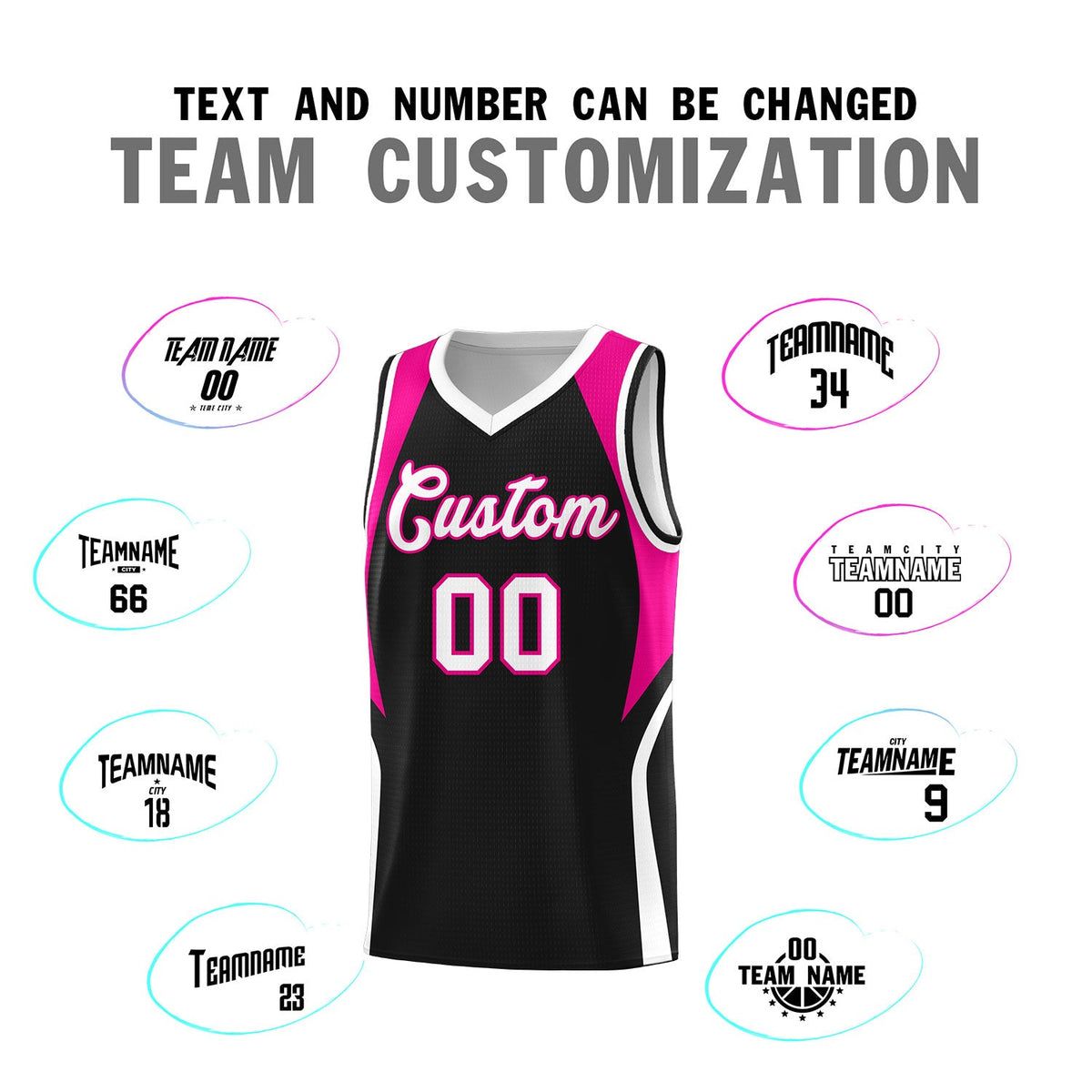 Custom Black Pink and White Color Block Sports Uniform Basketball Jersey