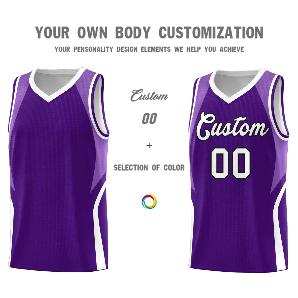 Custom Purple Light Purple and White Color Block Sports Uniform Basketball Jersey