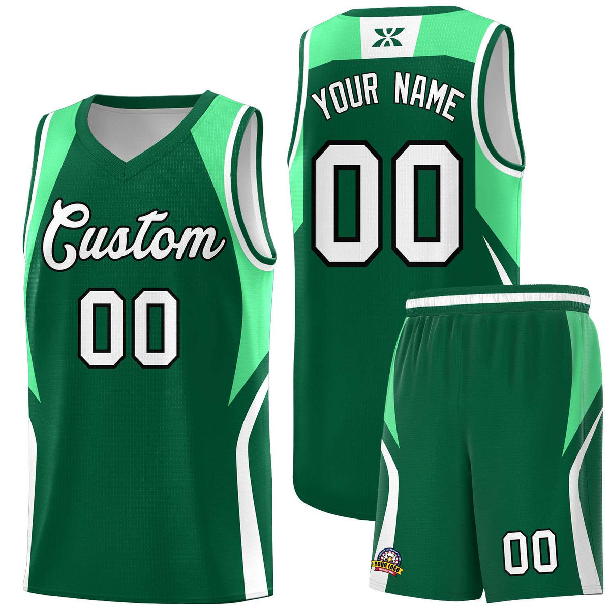 Custom Kelly Green Green and White Color Block Sports Uniform Basketball Jersey