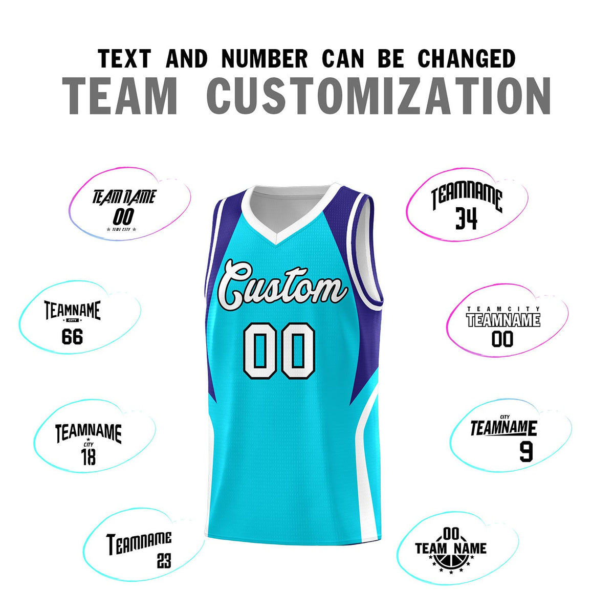 Custom Sky Blue Royal and White Color Block Sports Uniform Basketball Jersey