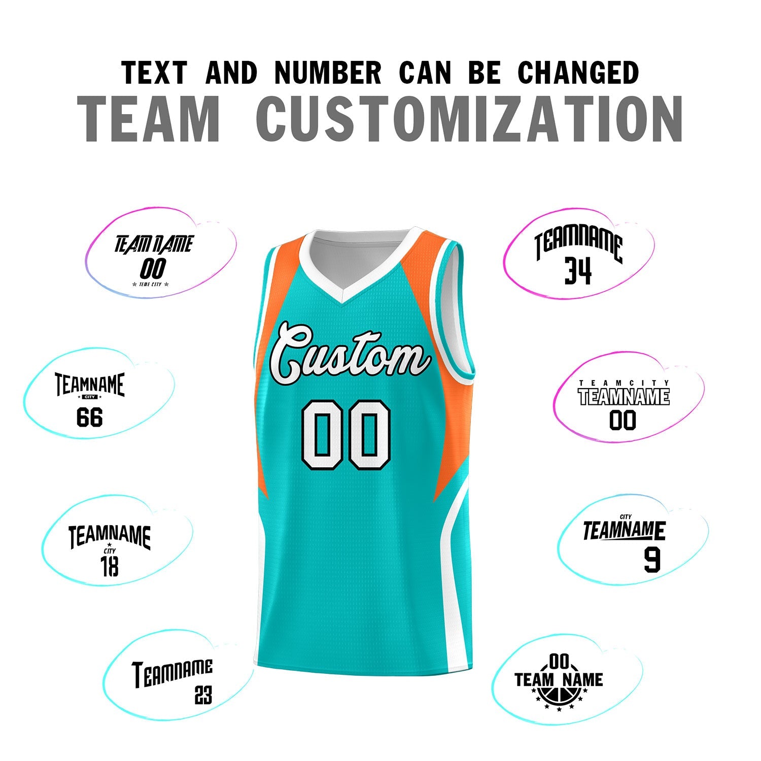 Custom Aqua Orange and White Color Block Sports Uniform Basketball Jersey