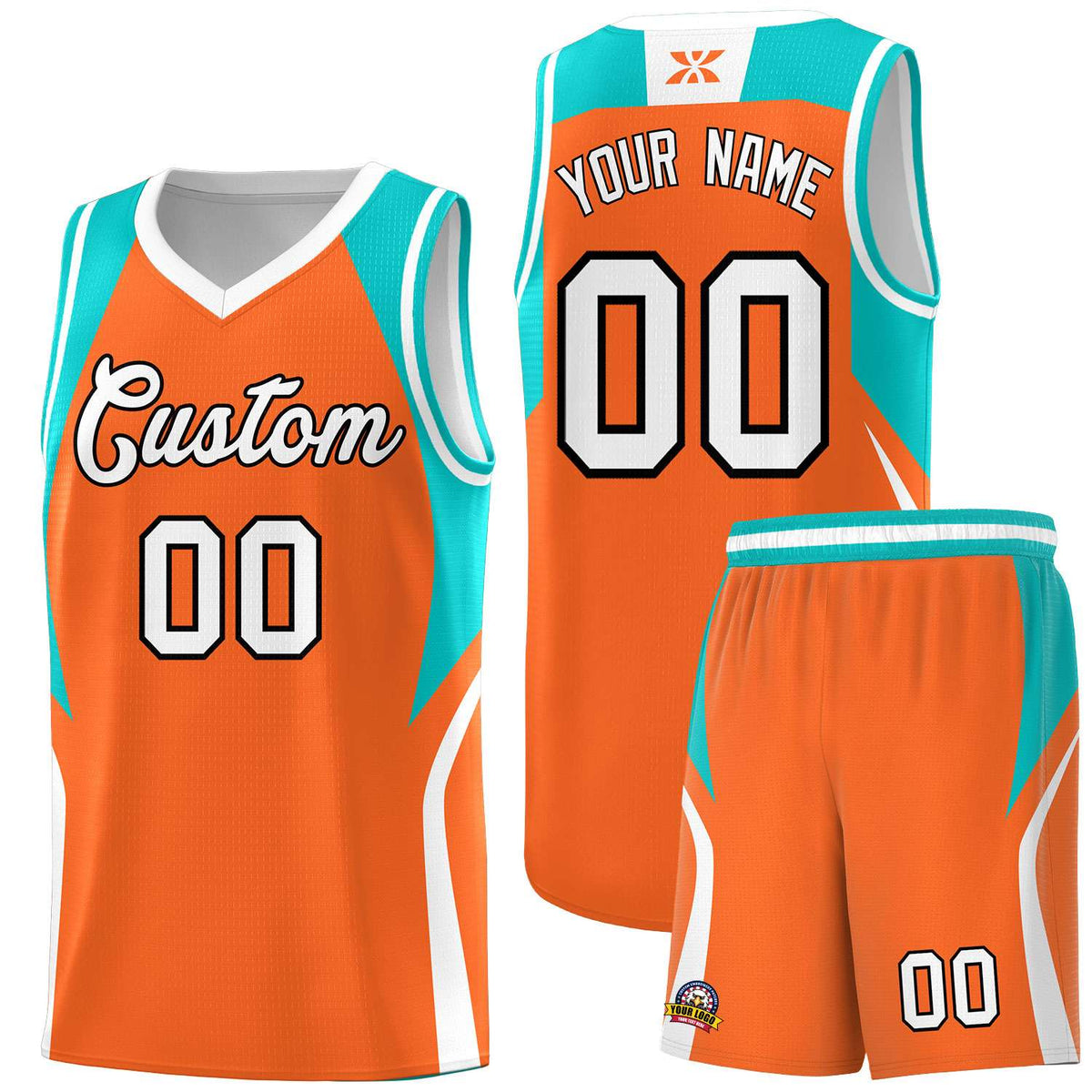 Custom Orange Aqua and White Color Block Sports Uniform Basketball Jersey