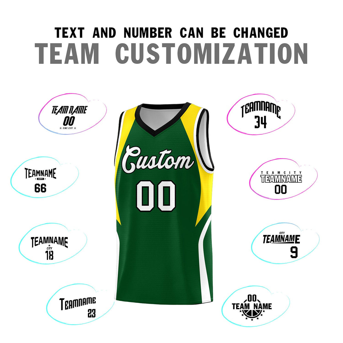 Custom Hunter Green Gold and White Color Block Sports Uniform Basketball Jersey