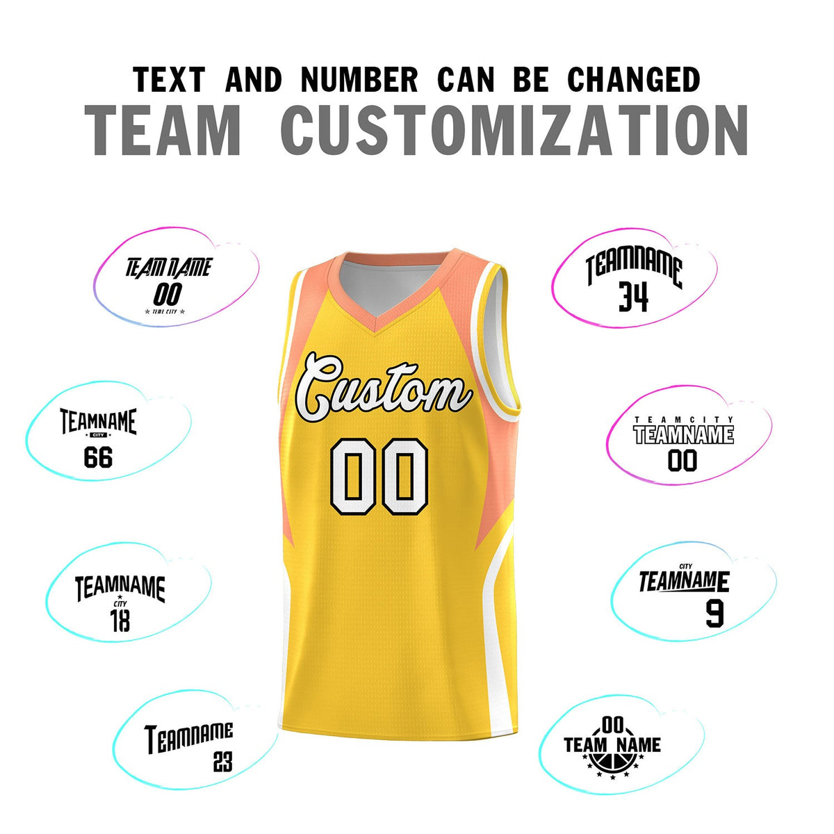 Custom Gold Orange and White Color Block Sports Uniform Basketball Jersey