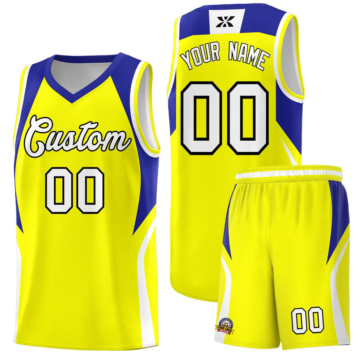 Custom Gold Royal and White Color Block Sports Uniform Basketball Jersey