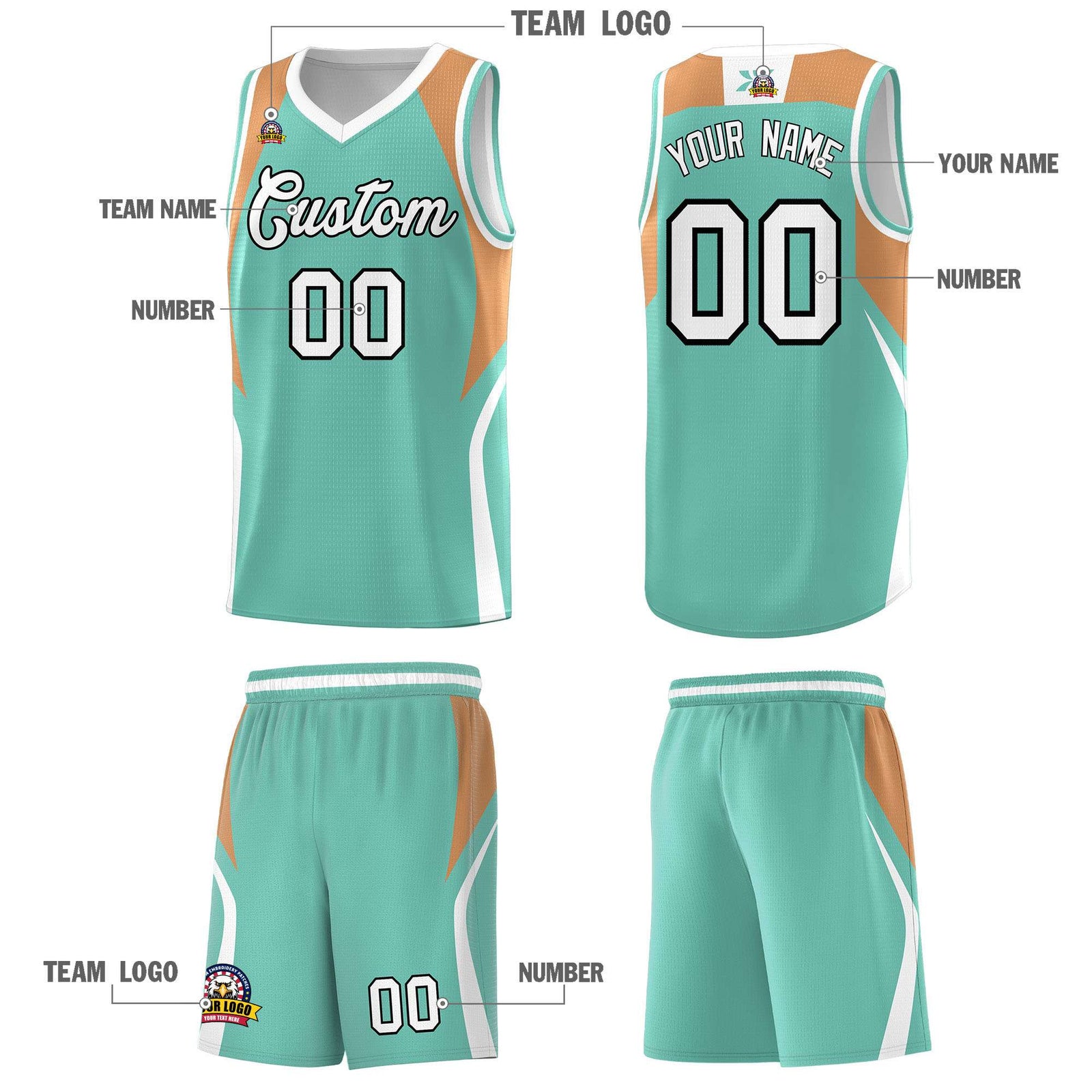 Custom Blue Buckskin Brown and White Color Block Sports Uniform Basketball Jersey