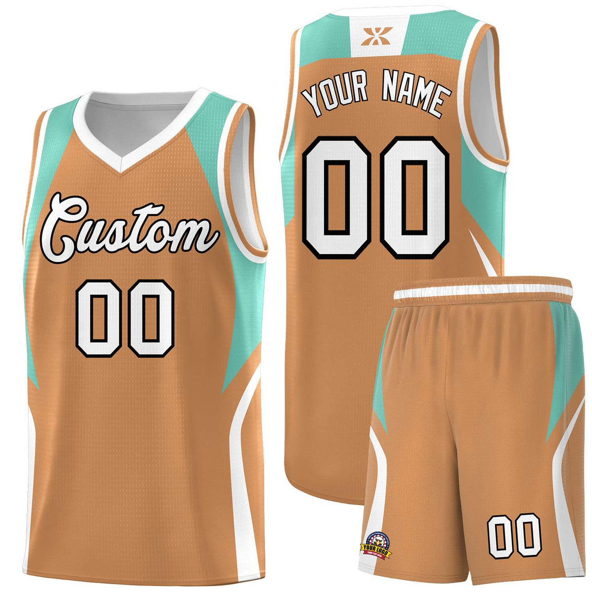 Custom Buckskin Brown Blue and White Color Block Sports Uniform Basketball Jersey