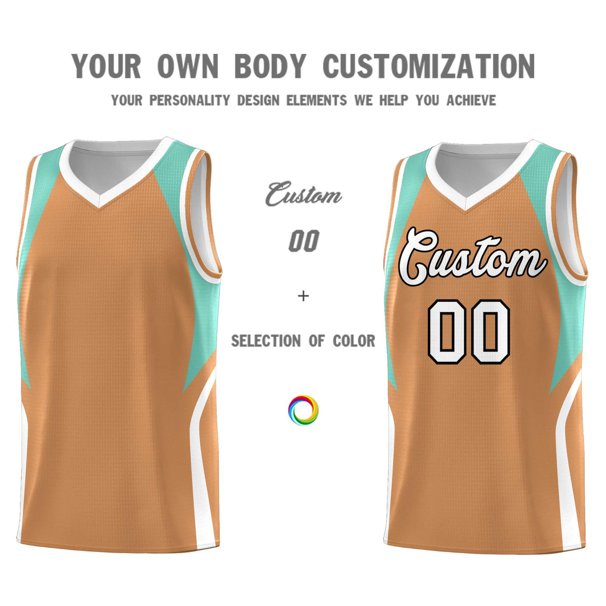 Custom Buckskin Brown Blue and White Color Block Sports Uniform Basketball Jersey