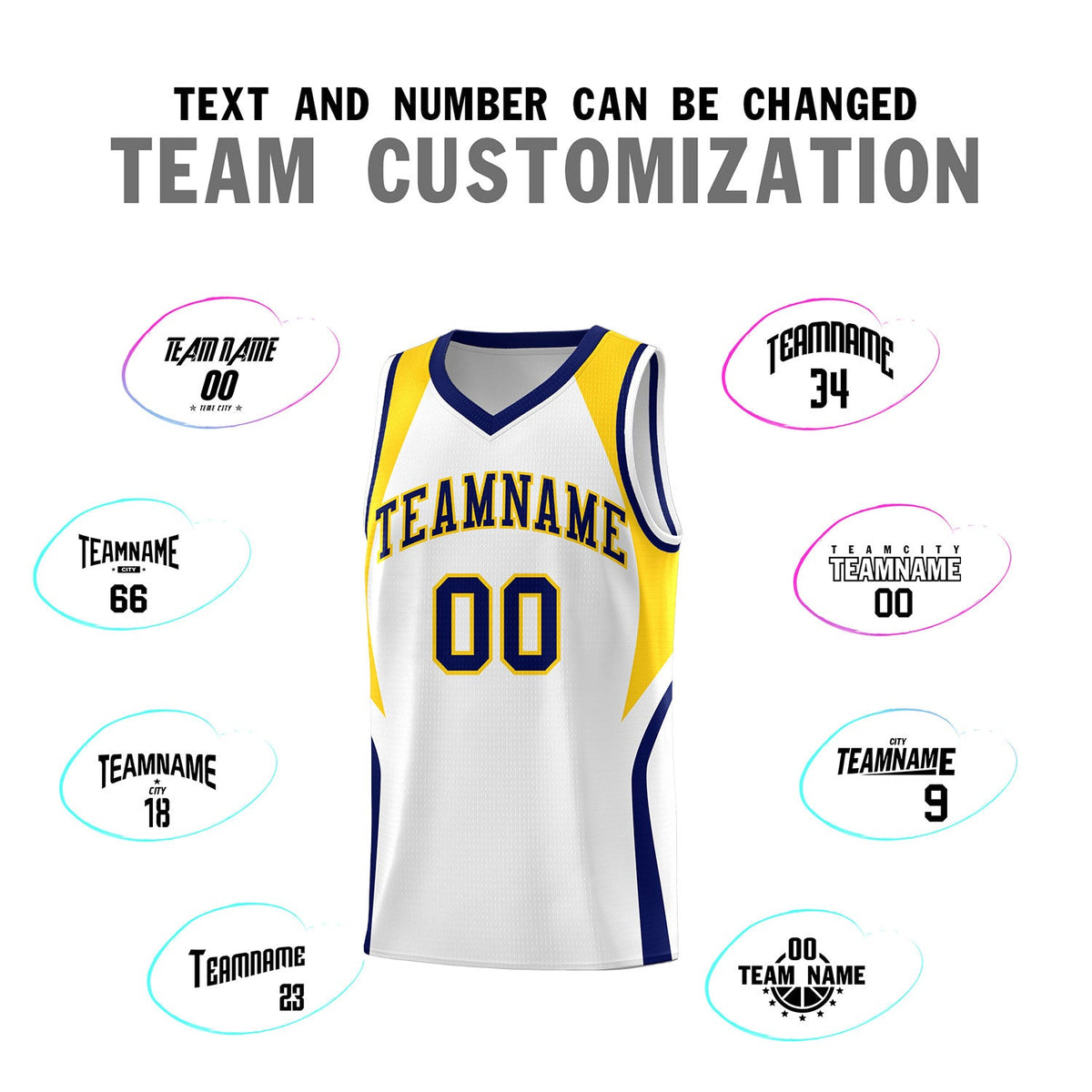 Custom White Navy and Gold Color Block Sports Uniform Basketball Jersey