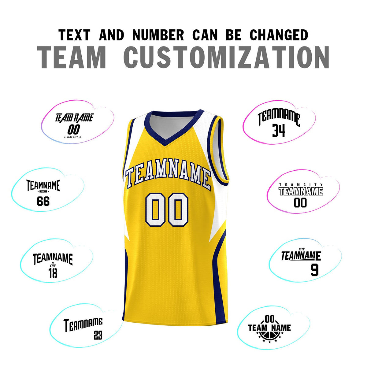 Custom Gold White and Navy Color Block Sports Uniform Basketball Jersey