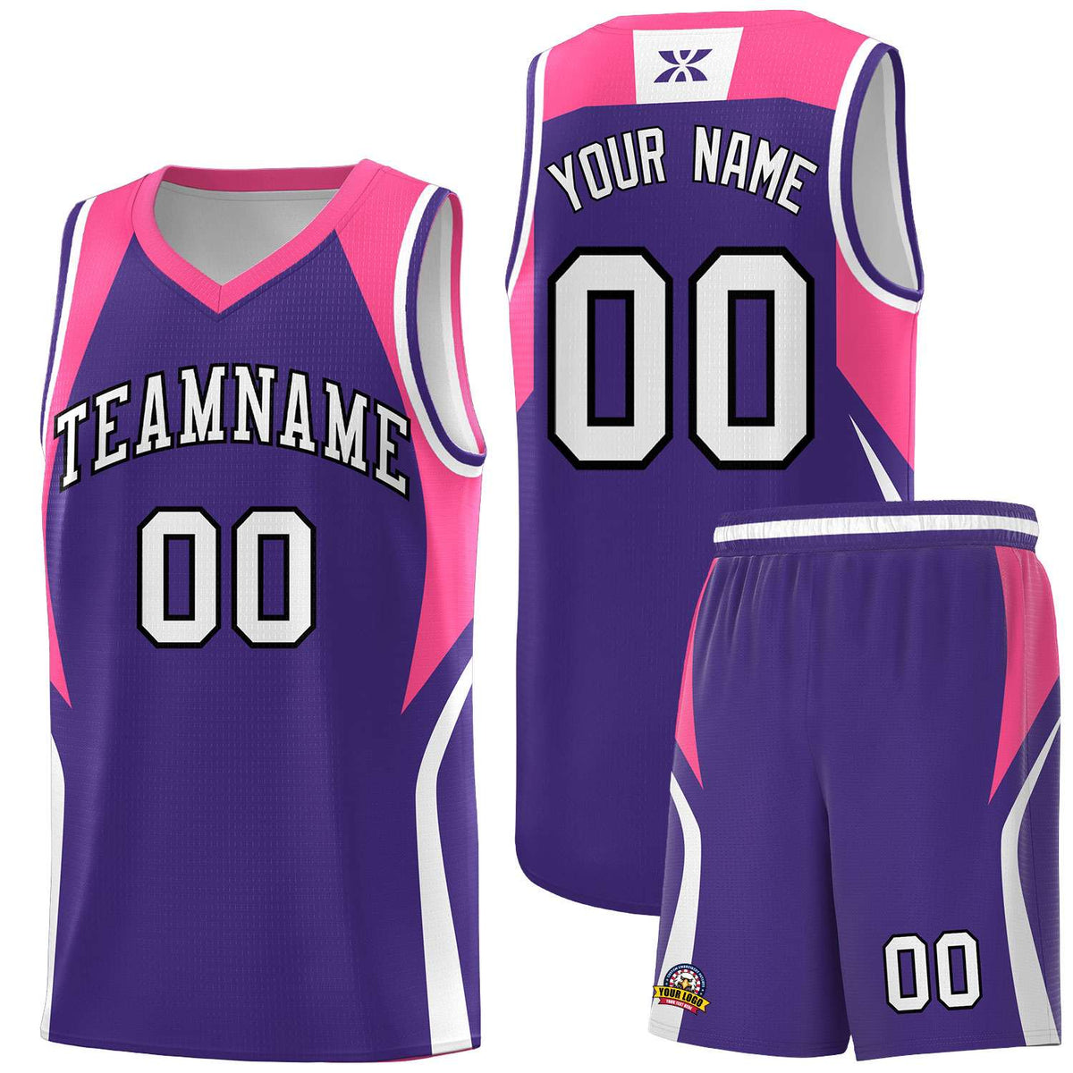 Custom Purple Pink and White Color Block Sports Uniform Basketball Jersey