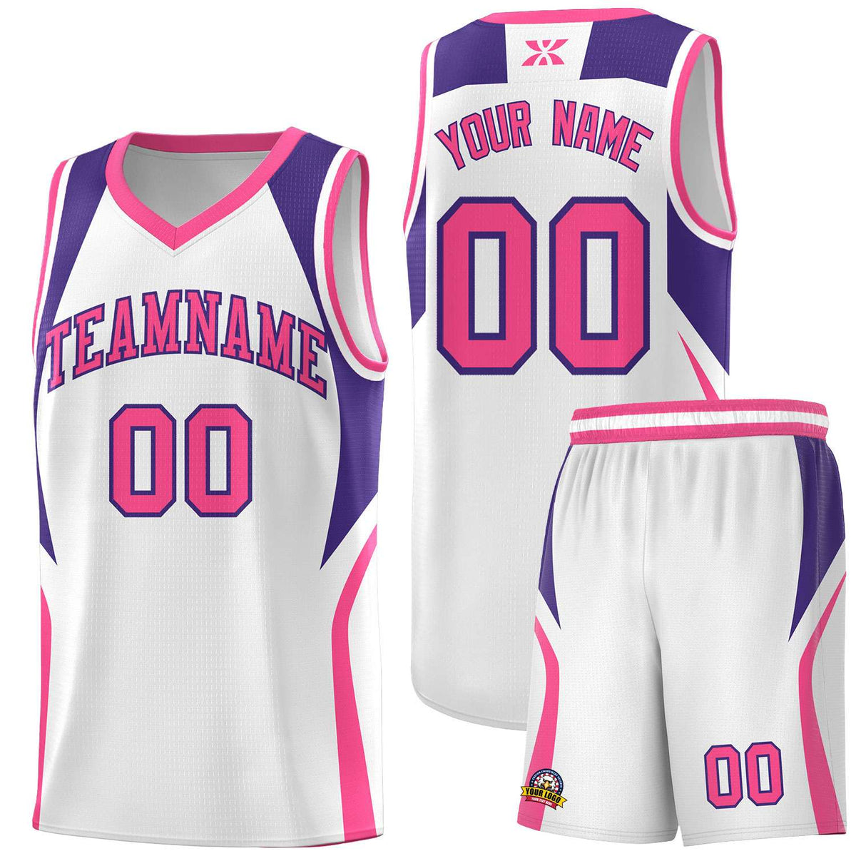 Custom White Purple and Pink Color Block Sports Uniform Basketball Jersey