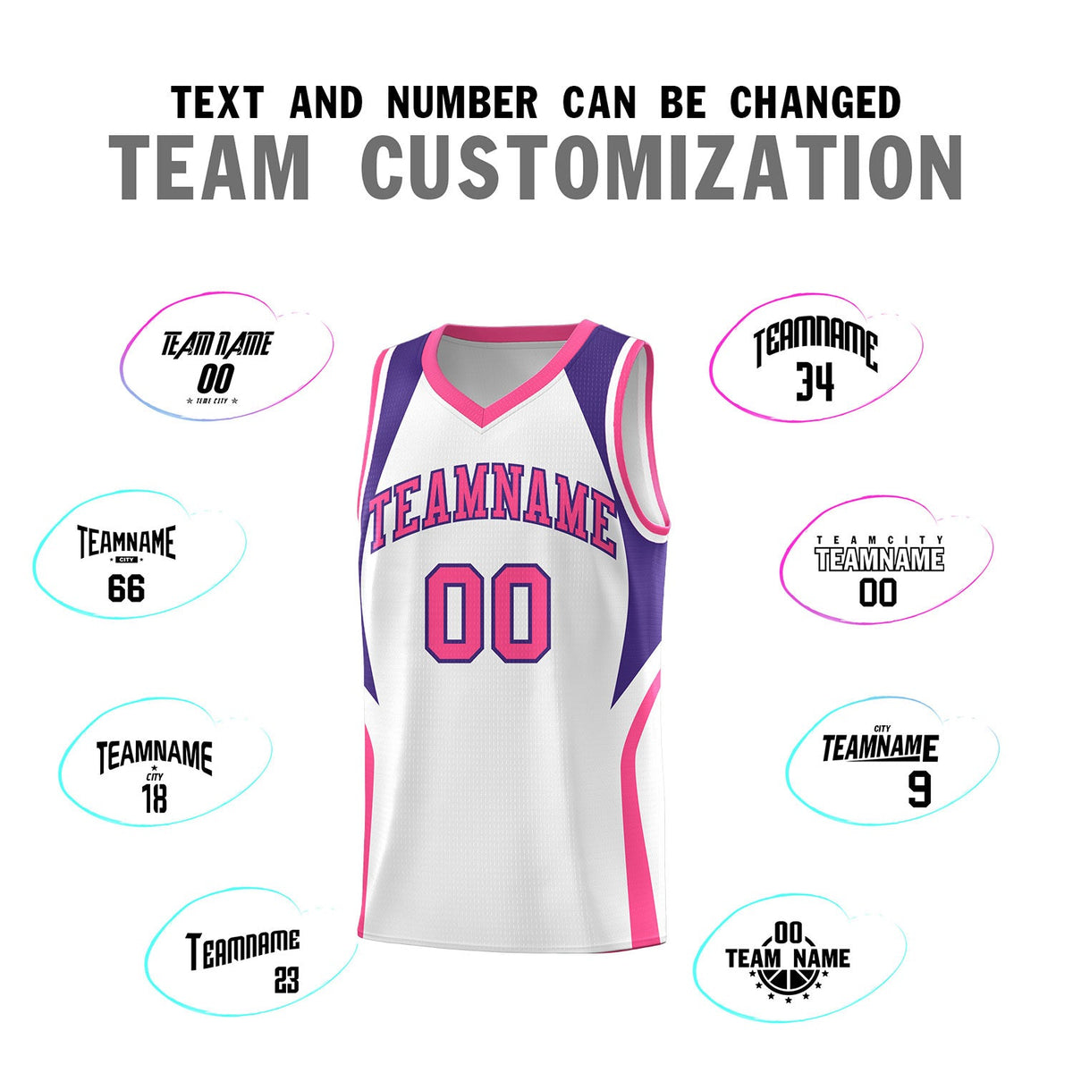 Custom White Purple and Pink Color Block Sports Uniform Basketball Jersey