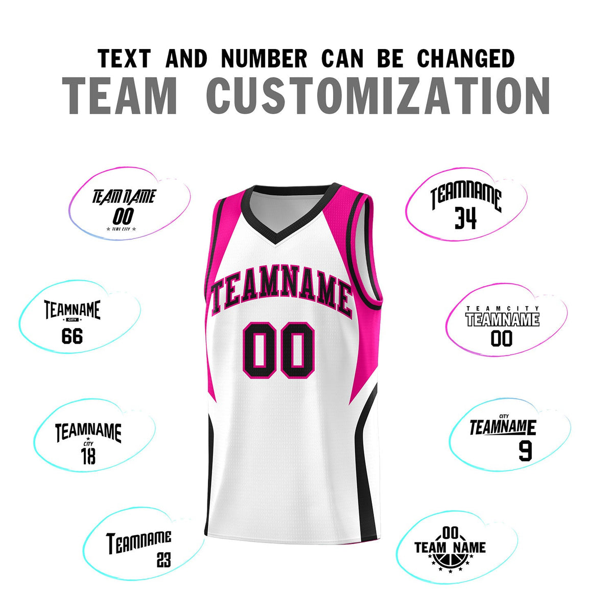 Custom White Pink and Black Color Block Sports Uniform Basketball Jersey