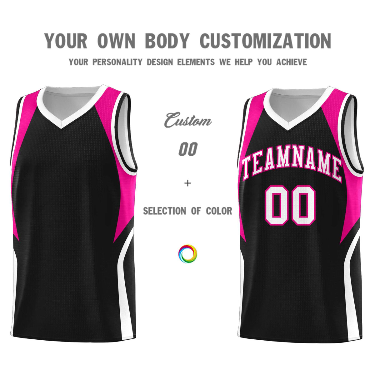 Custom Black Pink and White Color Block Sports Uniform Basketball Jersey