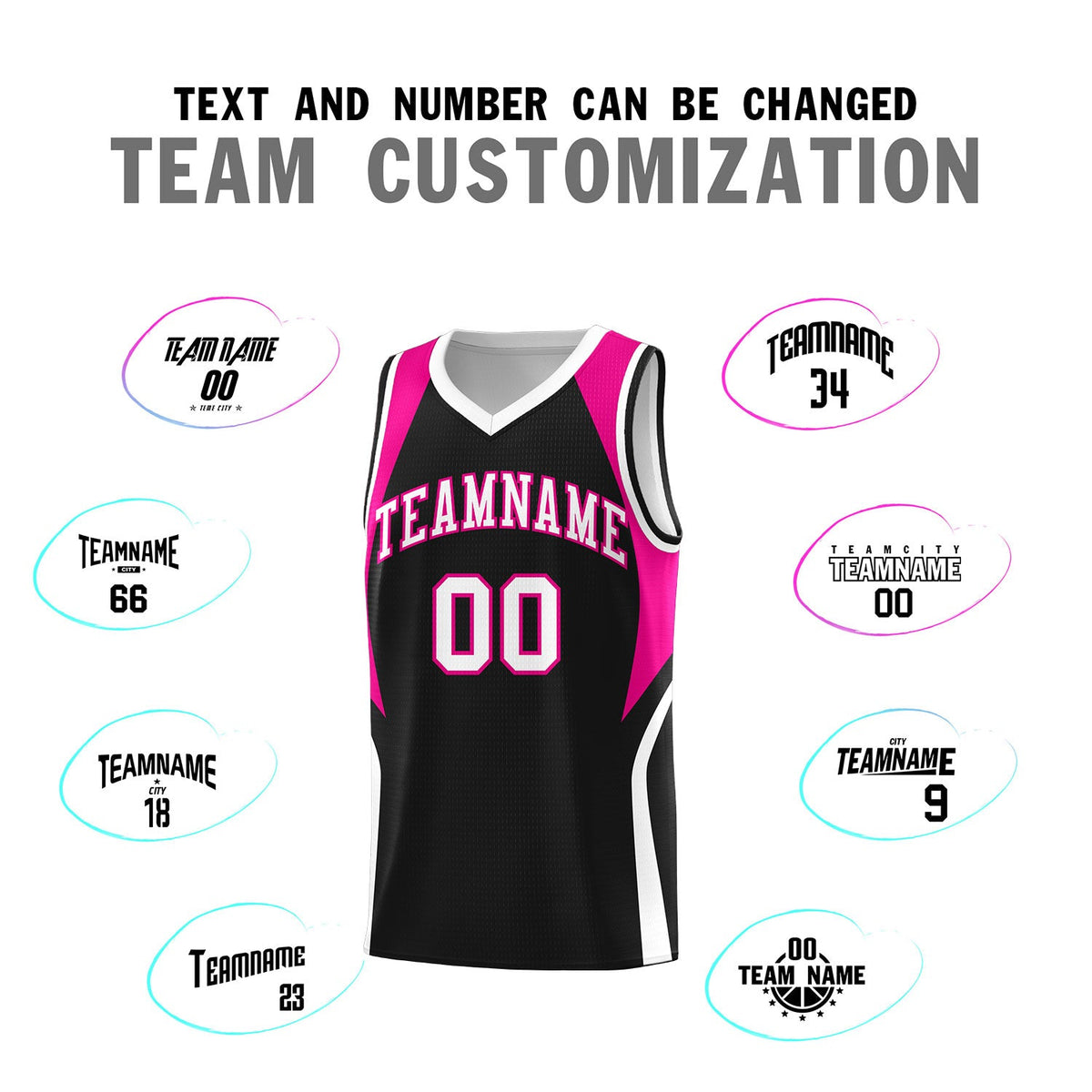 Custom Black Pink and White Color Block Sports Uniform Basketball Jersey