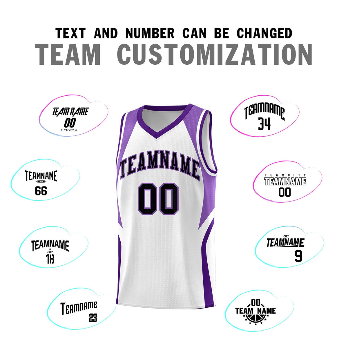 Custom White Light Purple and Purple Color Block Sports Uniform Basketball Jersey