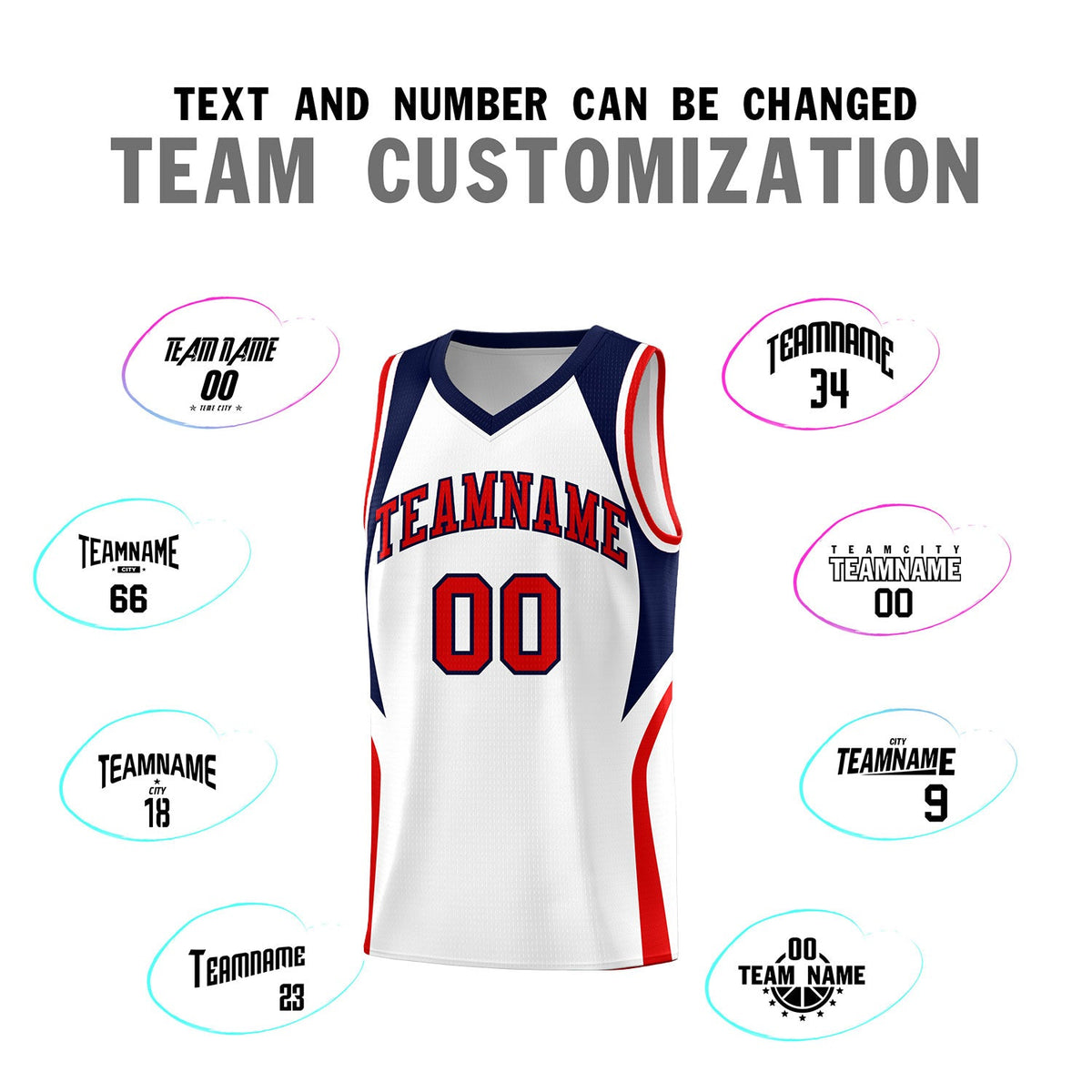 Custom White Navy and Red Color Block Sports Uniform Basketball Jersey