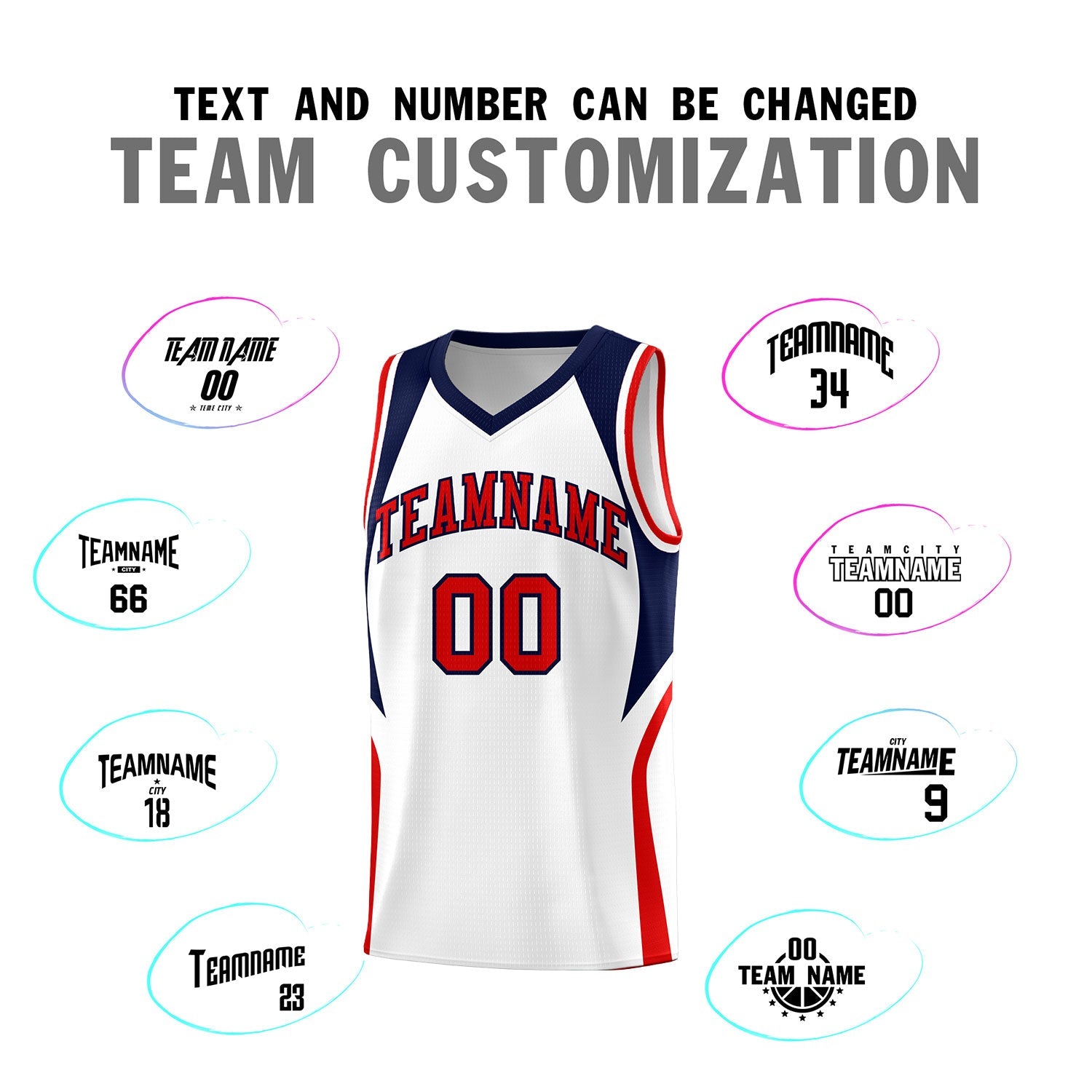 Custom White Navy and Red Color Block Sports Uniform Basketball Jersey