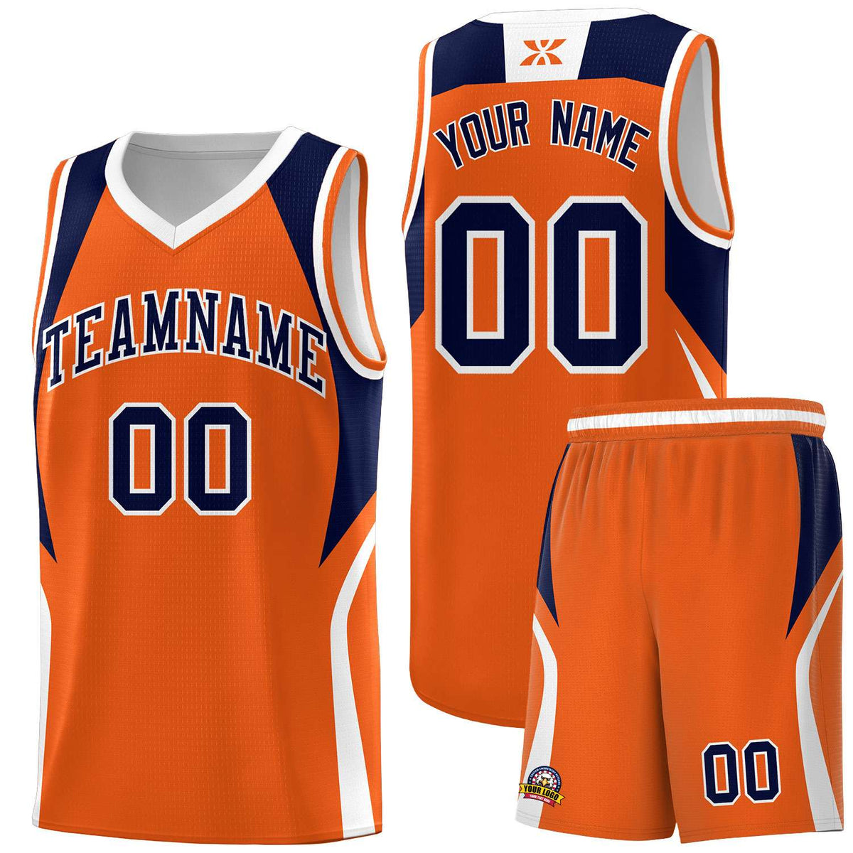 Custom Orange Navy and White Color Block Sports Uniform Basketball Jersey