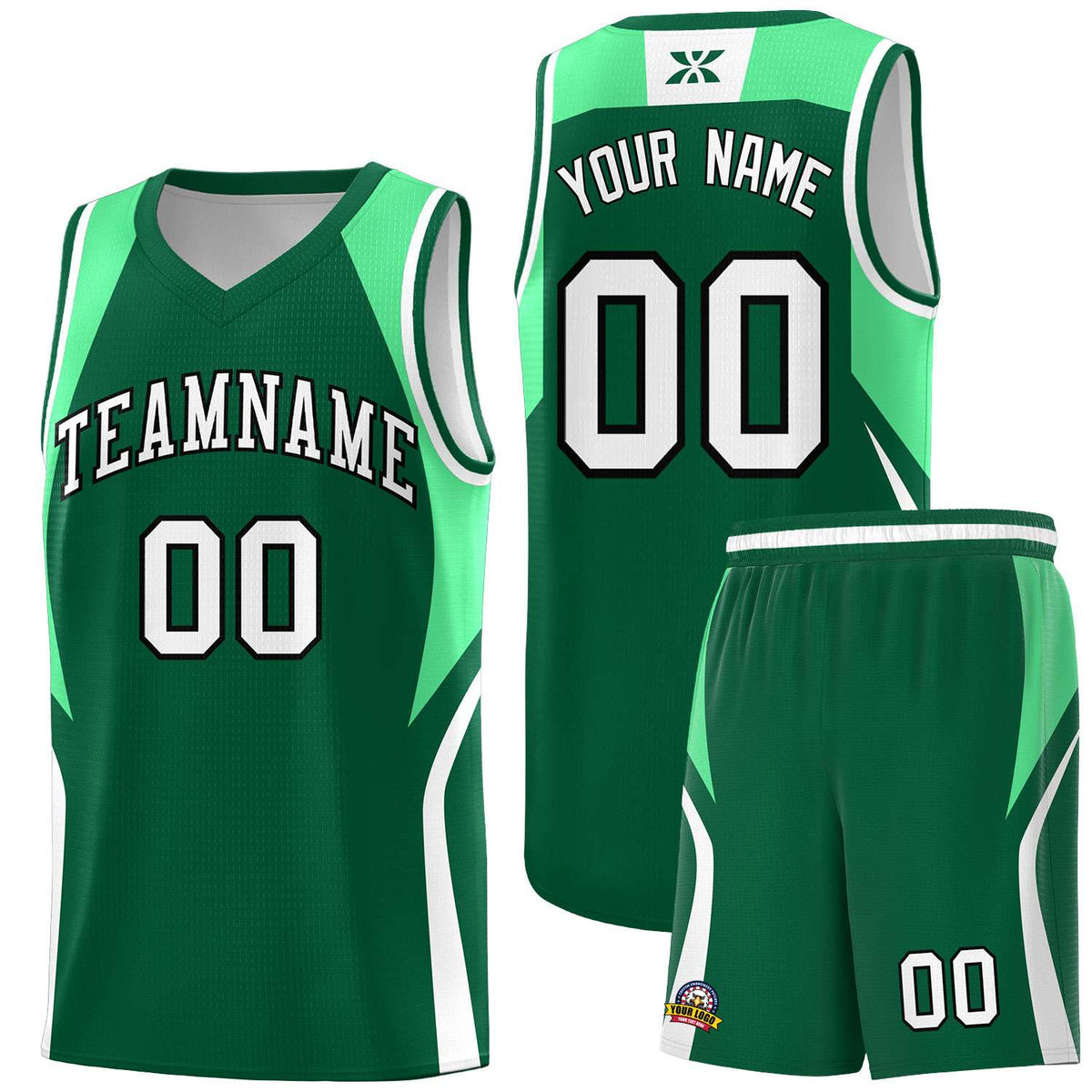 Custom Kelly Green Green and White Color Block Sports Uniform Basketball Jersey