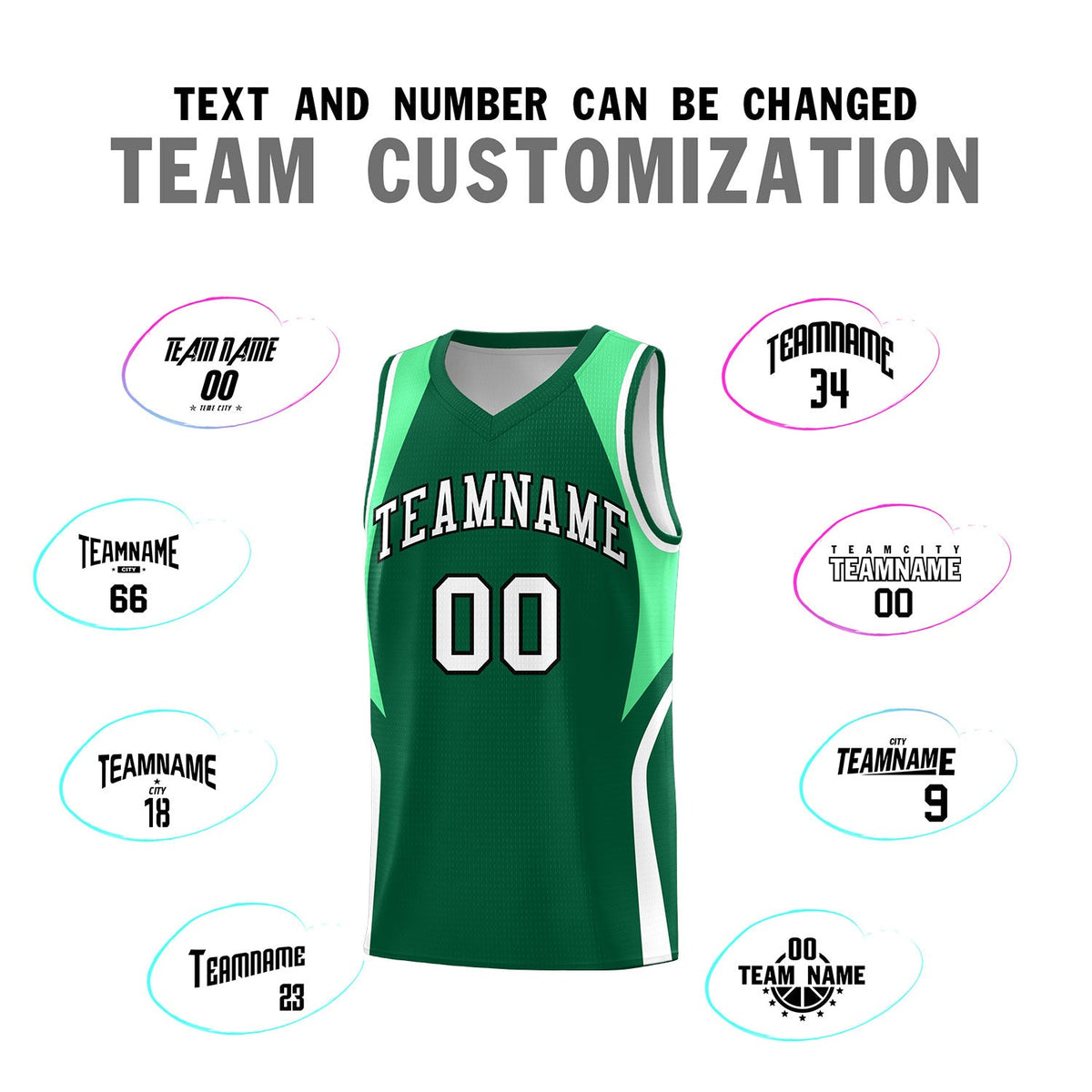 Custom Kelly Green Green and White Color Block Sports Uniform Basketball Jersey