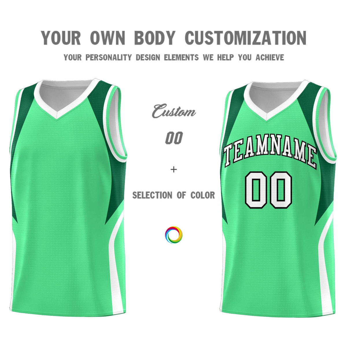 Custom Green Kelly Green and White Color Block Sports Uniform Basketball Jersey