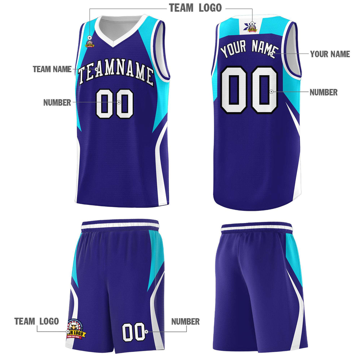 Custom Royal Sky Blue and White Color Block Sports Uniform Basketball Jersey