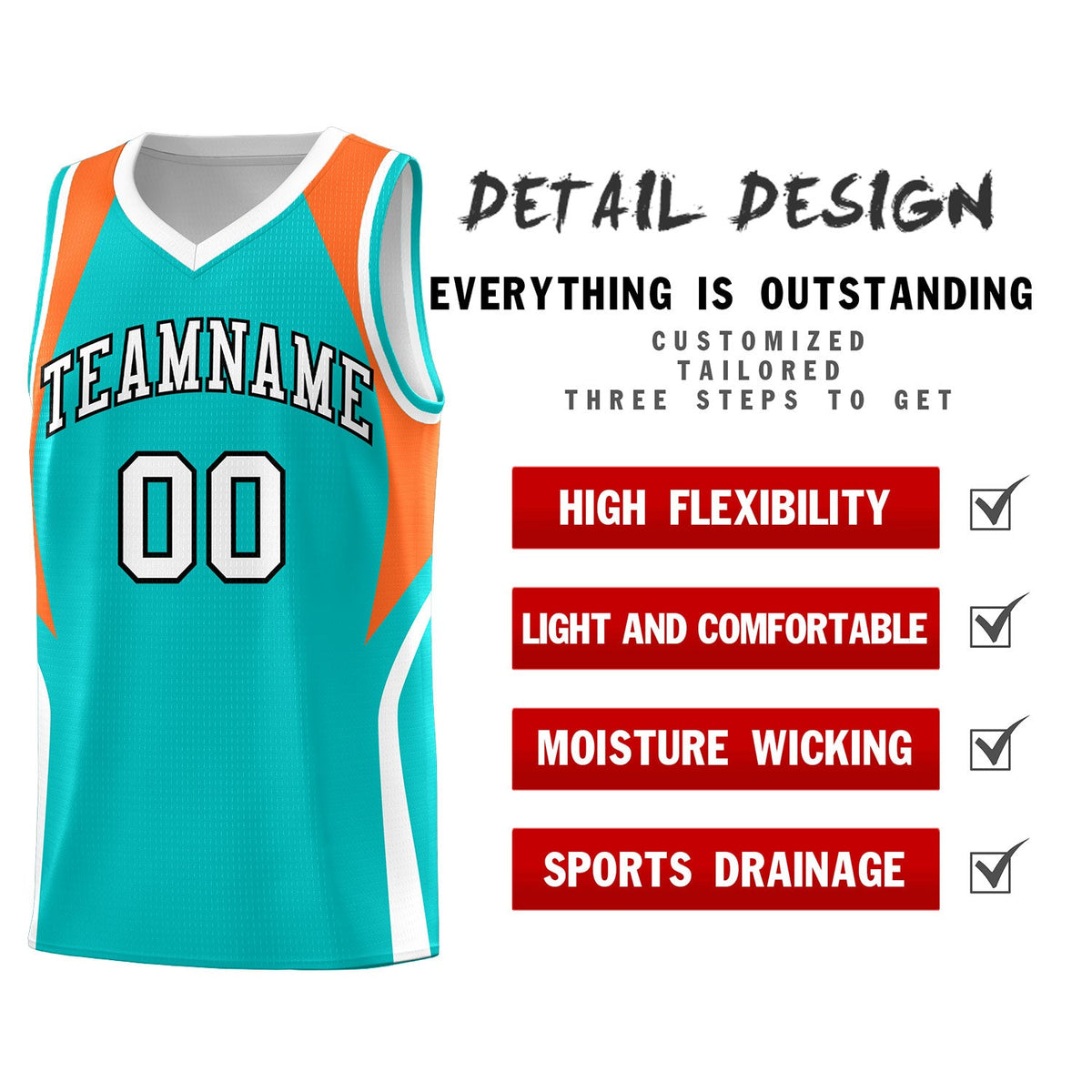 Custom Aqua Orange and White Color Block Sports Uniform Basketball Jersey