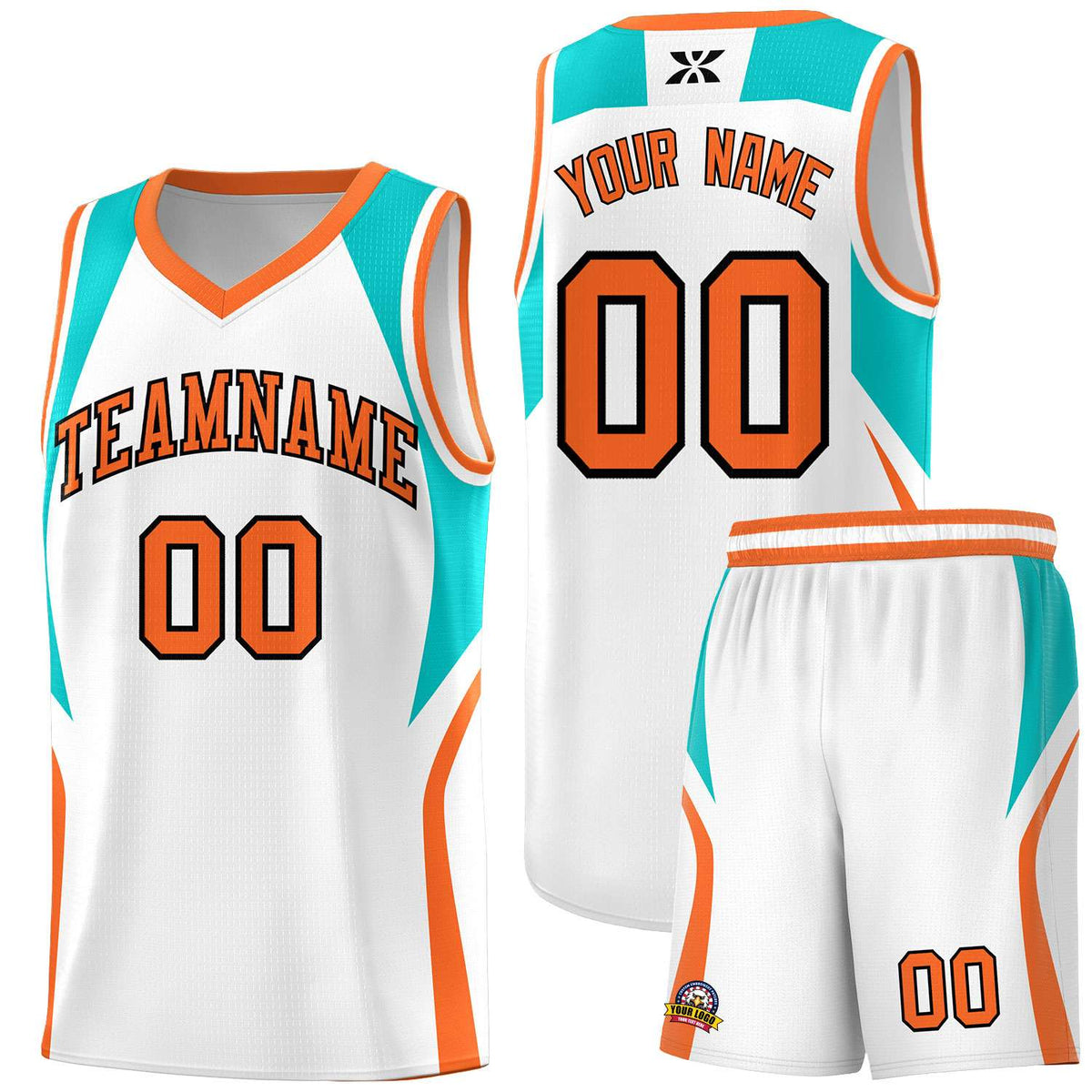 Custom White Aqua and Orange Color Block Sports Uniform Basketball Jersey