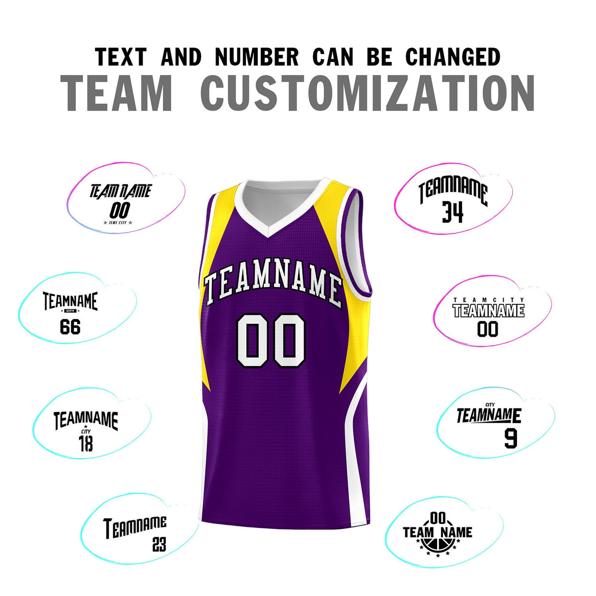 Custom Purple Gold and White Color Block Sports Uniform Basketball Jersey