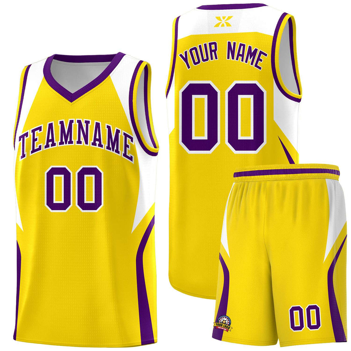 Custom Gold White and Purple Color Block Sports Uniform Basketball Jersey