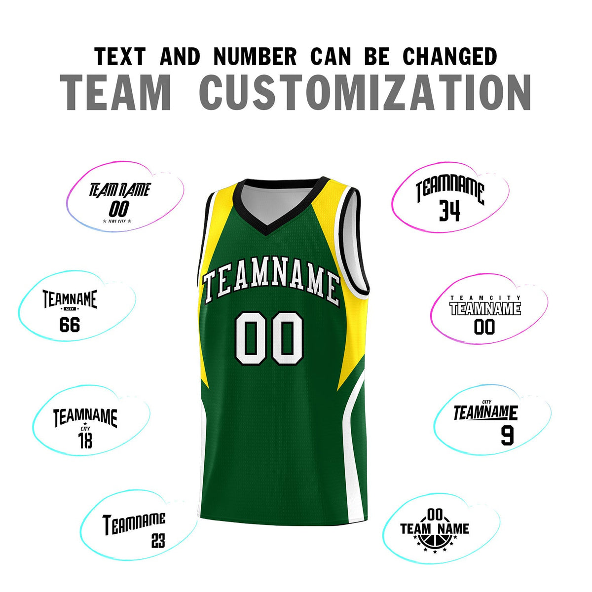 Custom Hunter Green Gold and White Color Block Sports Uniform Basketball Jersey