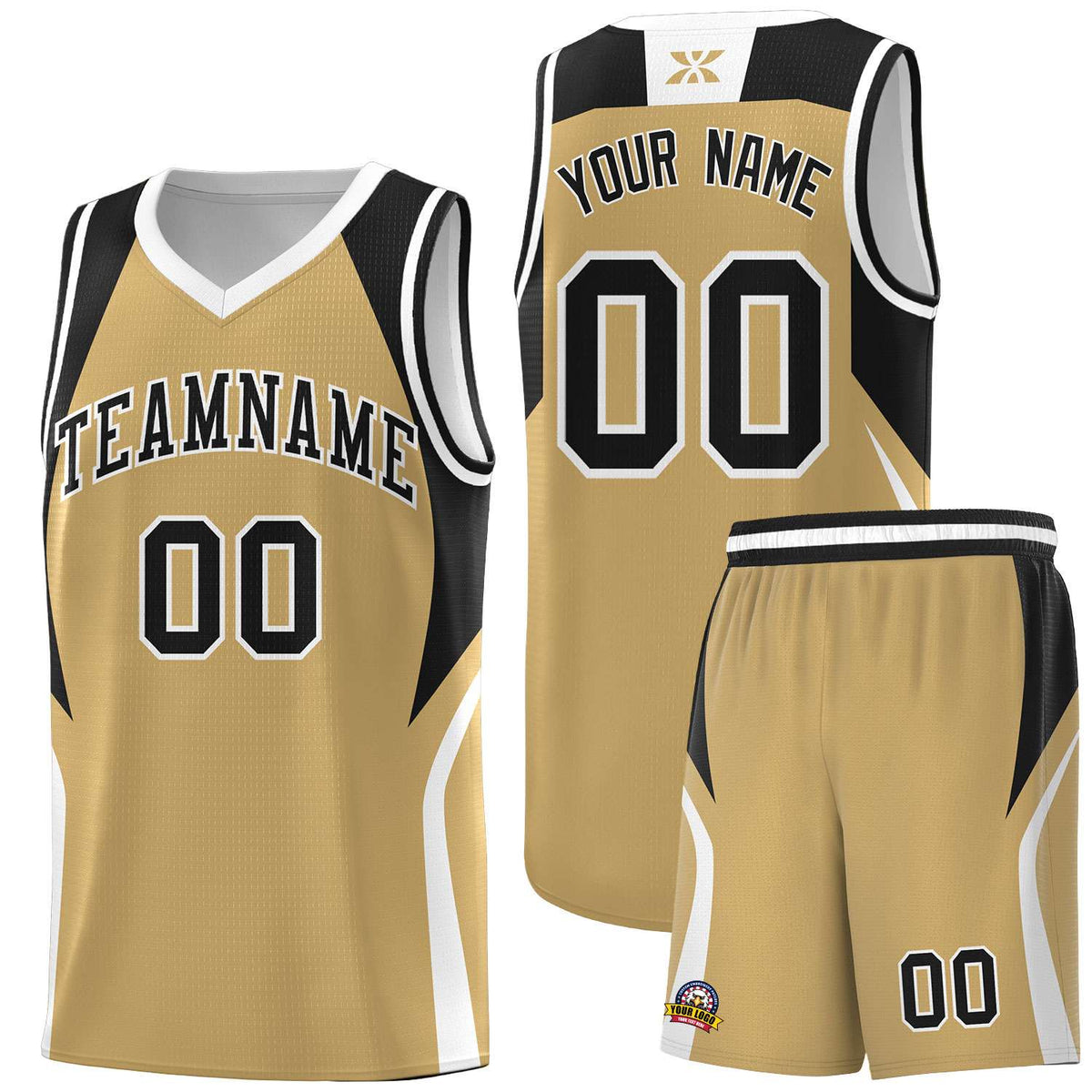 Custom Old Gold Black and White Color Block Sports Uniform Basketball Jersey