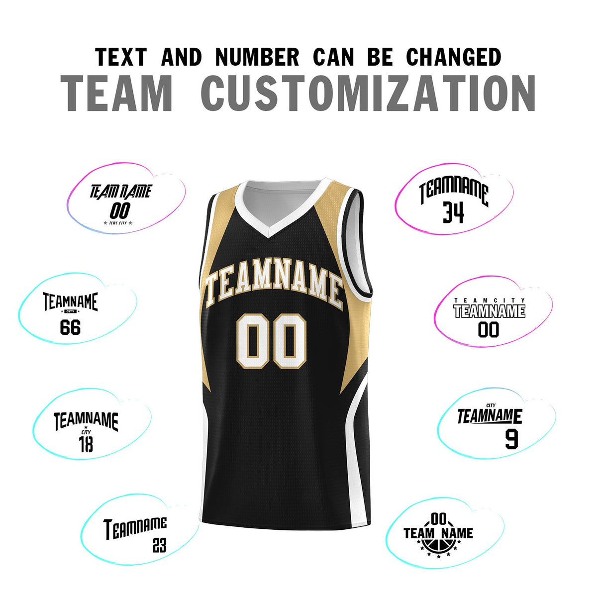 Custom Black Old Gold and White Color Block Sports Uniform Basketball Jersey