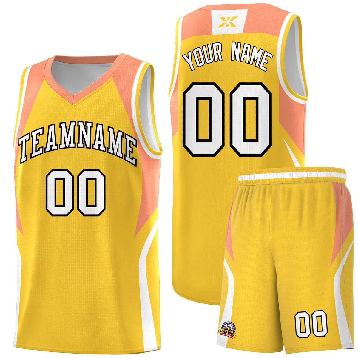 Custom Gold Orange and White Color Block Sports Uniform Basketball Jersey
