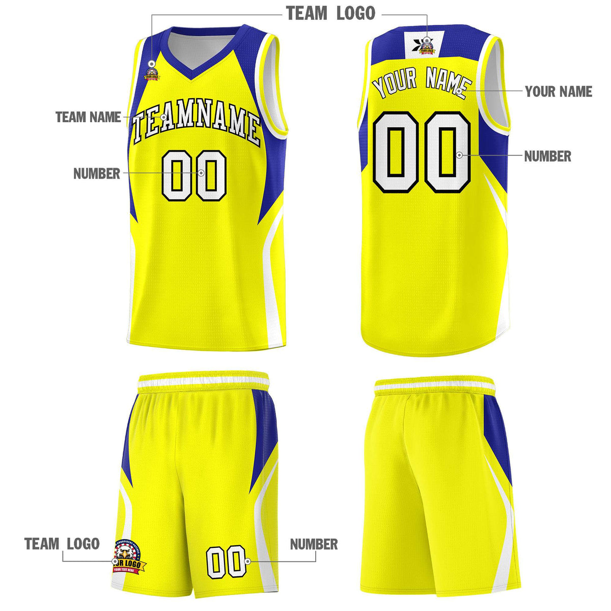 Custom Gold Royal and White Color Block Sports Uniform Basketball Jersey