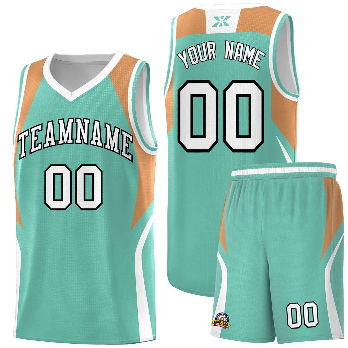 Custom Blue Buckskin Brown and White Color Block Sports Uniform Basketball Jersey