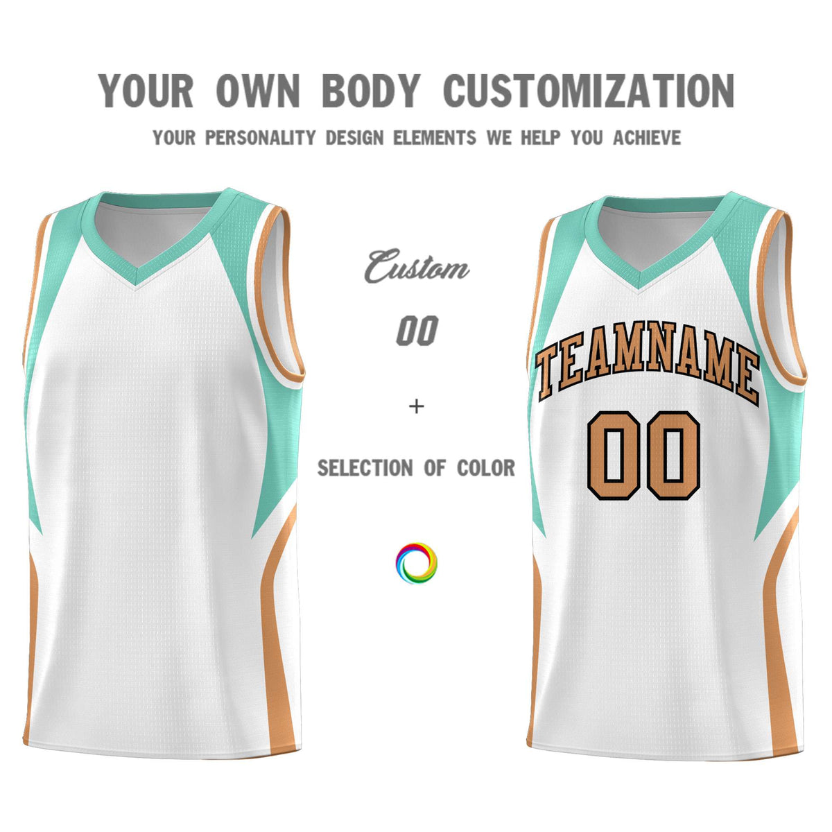 Custom White Blue and Buckskin Brown Color Block Sports Uniform Basketball Jersey