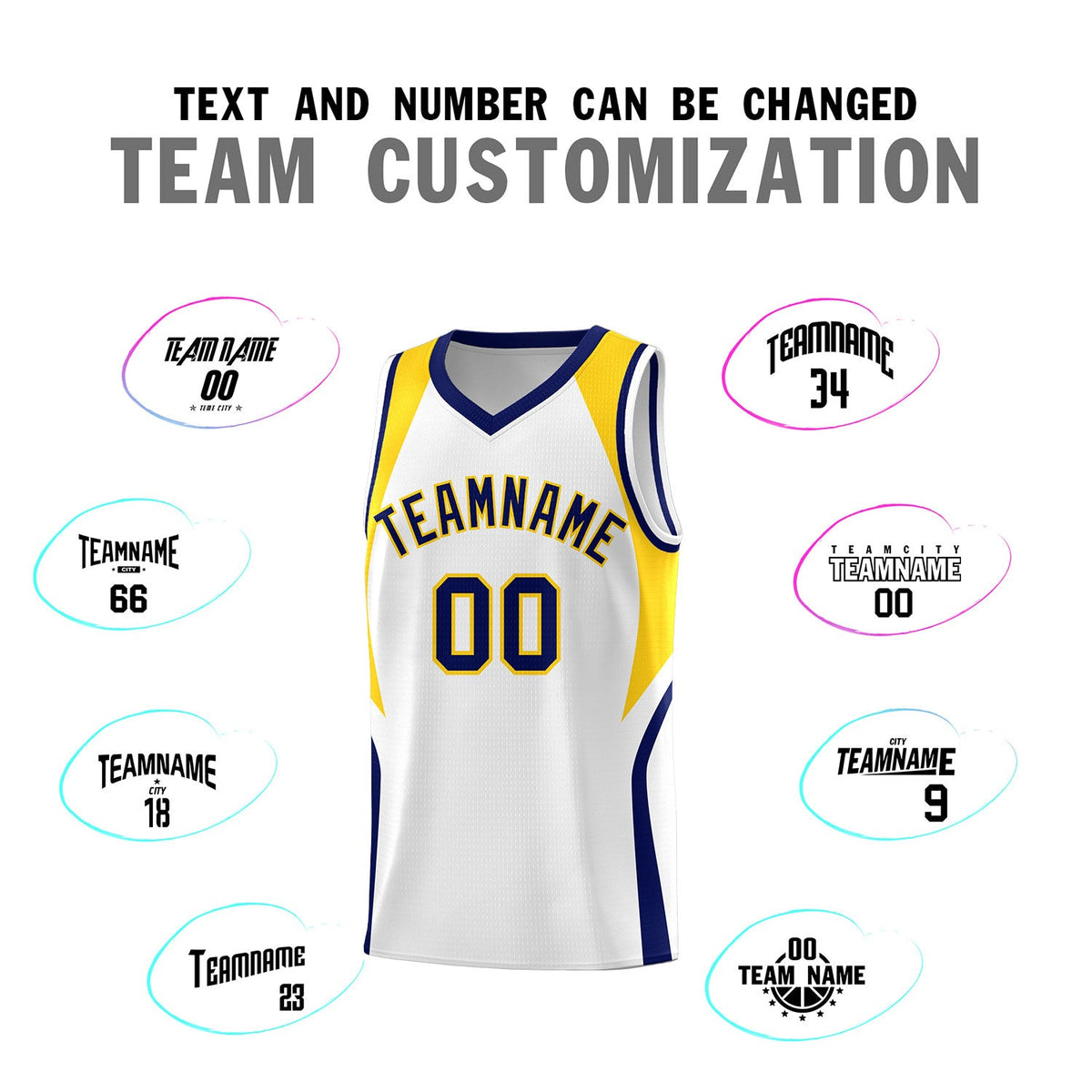 Custom White Navy and Gold Color Block Sports Uniform Basketball Jersey