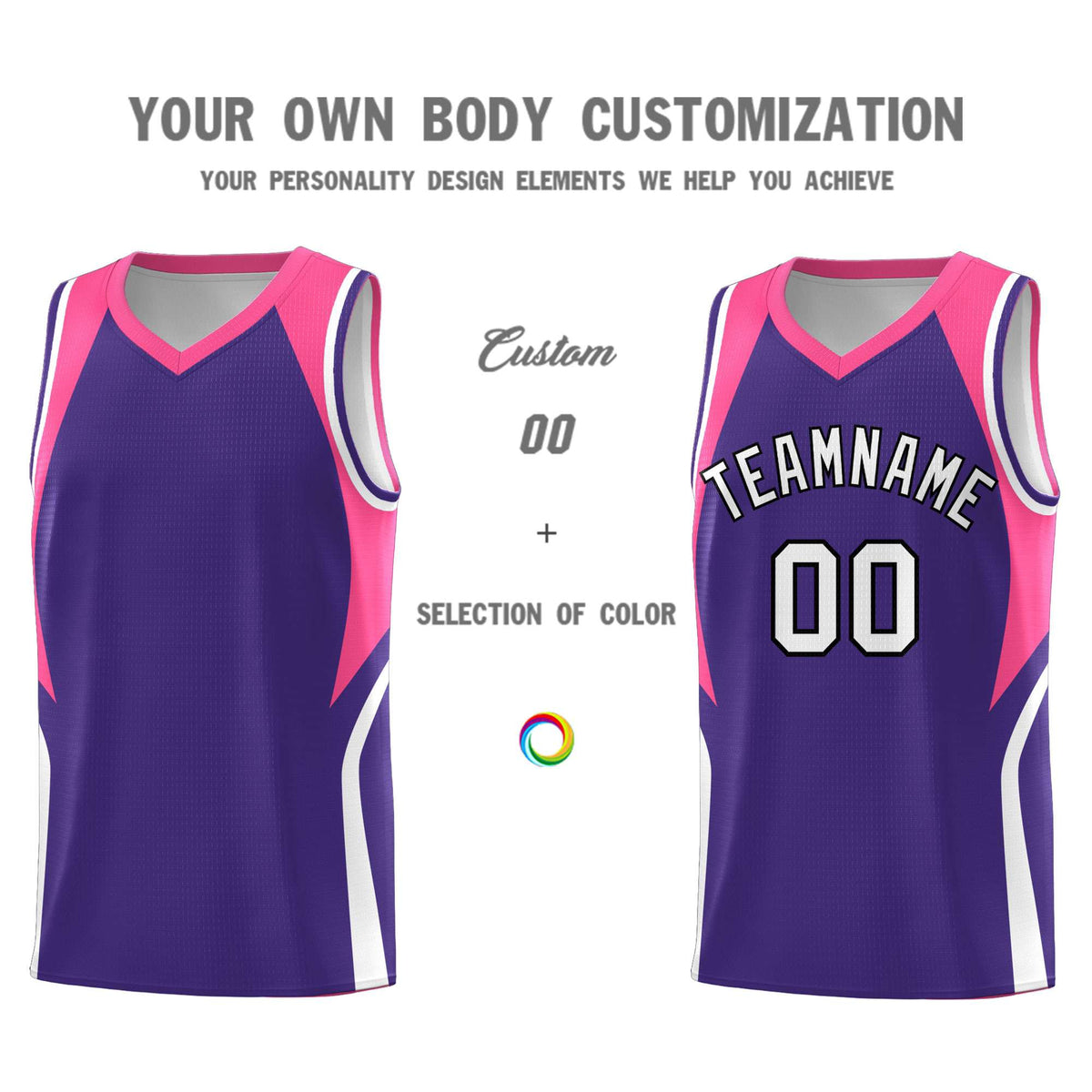 Custom Purple Pink and White Color Block Sports Uniform Basketball Jersey