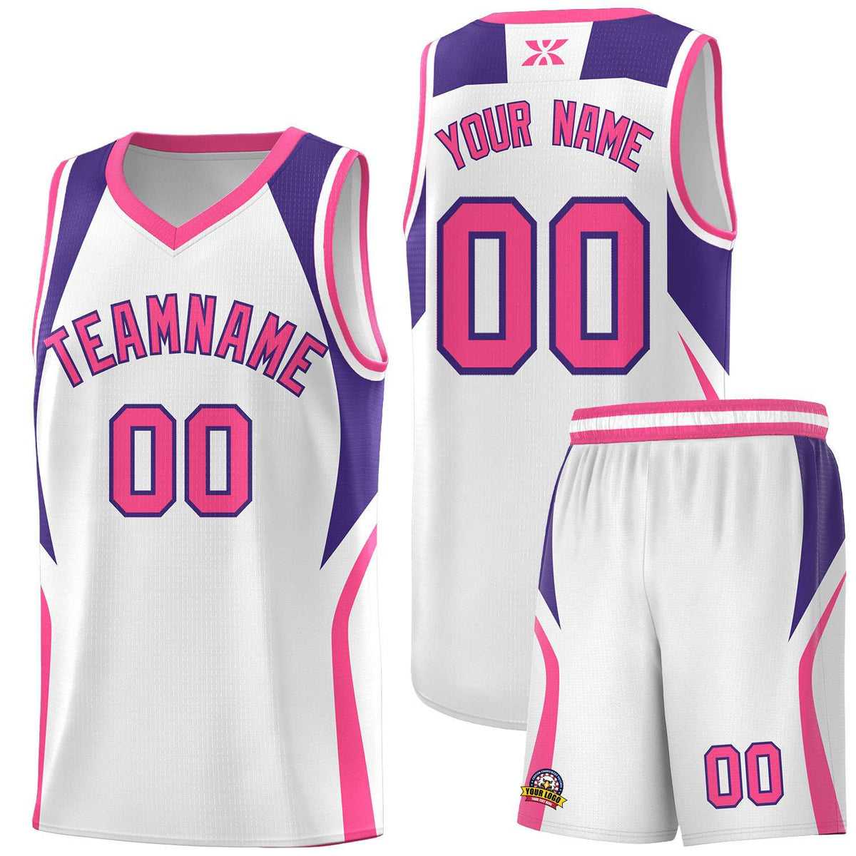 Custom White Purple and Pink Color Block Sports Uniform Basketball Jersey