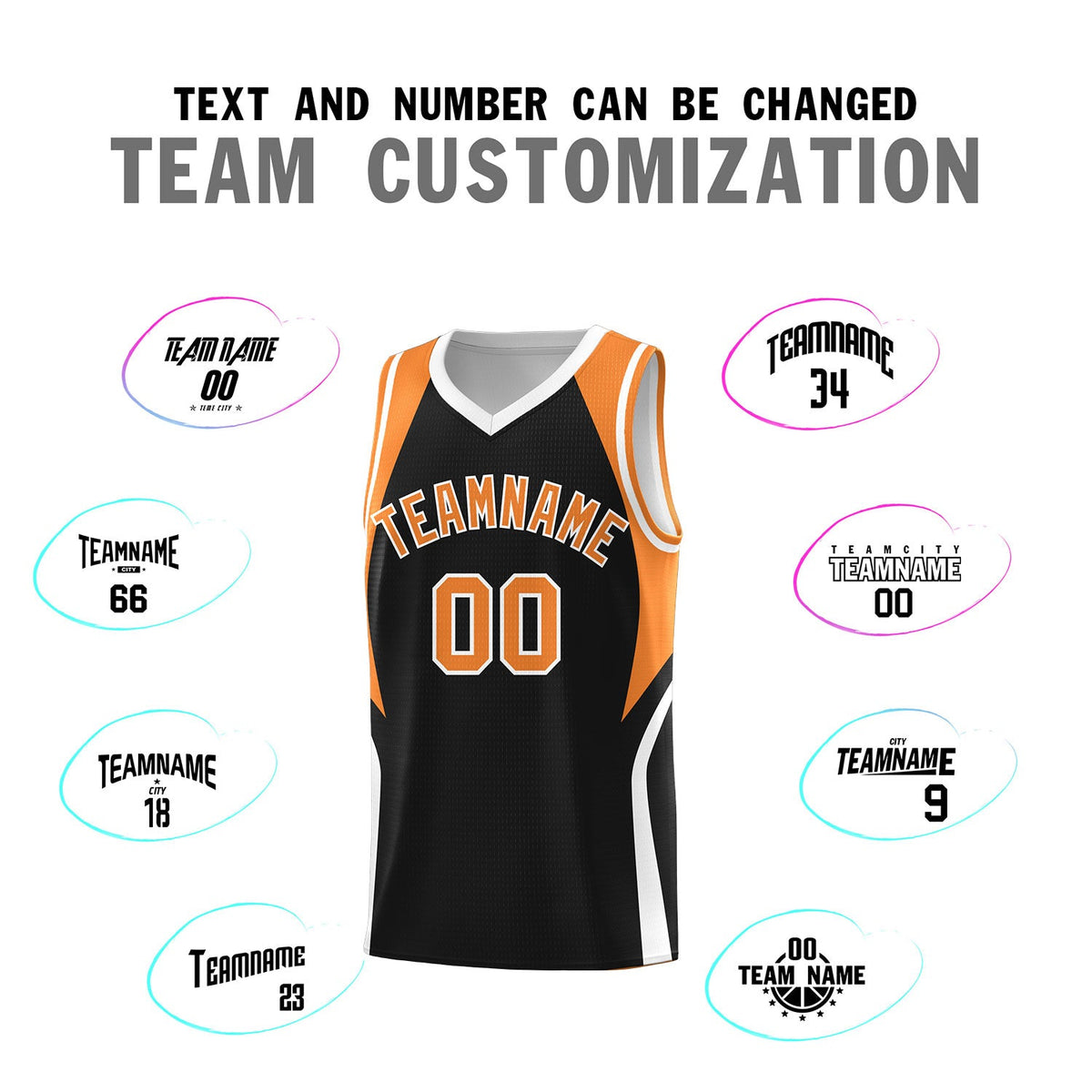 Custom Black Gold Orange and White Color Block Sports Uniform Basketball Jersey